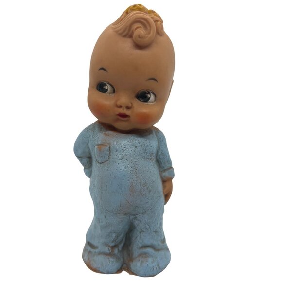 Vintage Rubber Kewpie Squeaker Toy Doll Blue Outfit 6" Collectible - Picture 1 of 3